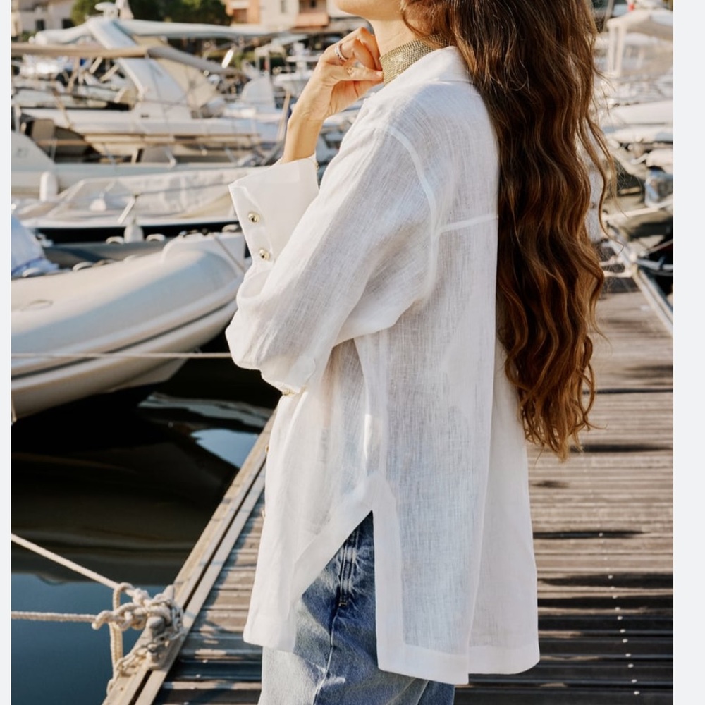 NWT Zara oversized linen shirt Oyster White - Picture 4 of 5